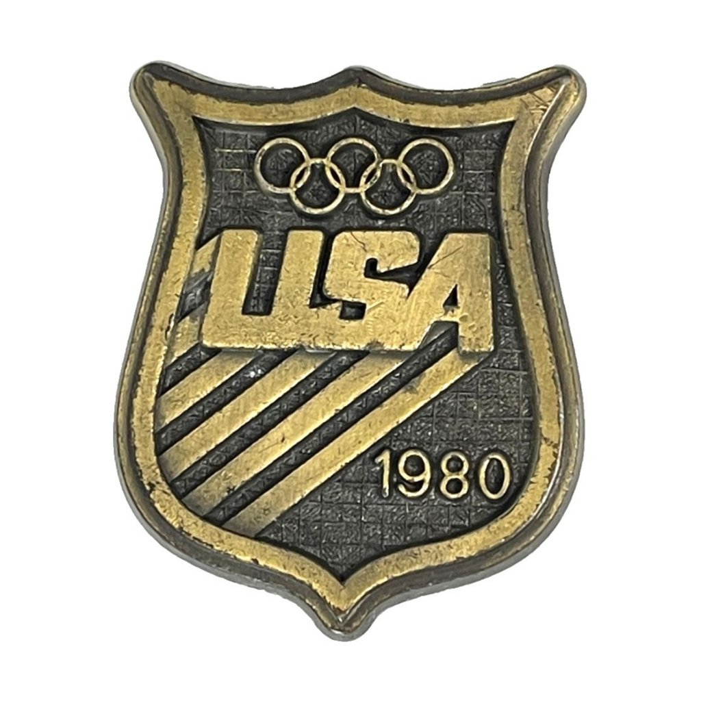 Olympics Usa 1980 Vtg Brass Belt Buckle Shield Paul Rollins Winter Games